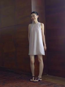 hacikis | Cream Peony Bubble Texture Lace Hem Sleeveless Straight Dress