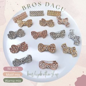ISI 12PCS Bros dagu kecil Bros mini imut lucu gemoy Bross Pita permata emas perak pin hijab by Athar shop 1