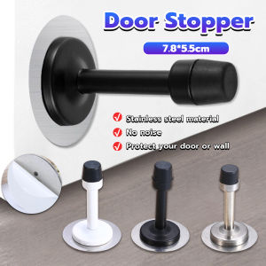 E.B. Stainless Steel Rubber Door Stopper Free Punching Wall Mounted Silver Black Door Stopper