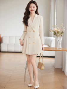 Peach Color Professional Suit Dress Women Spring Autumn New High End Front Desk Workwear Elegant Work Uniform Short Skirt