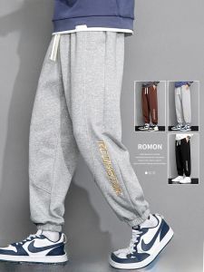 ROMON | Romon Mens Sport Pants Autumn Winter New Loose Cuffed Casual Grey Long Trousers Youth Popular Style Cotton Polyester Blend