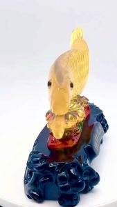 Lucky Charm 168 Feng Shui Citrine Crystal Wealth Arowana (Golden Dragon Fish) Statue Figurine Best Gift for Business