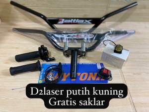 Paketan stang trail monster plat hitam+adaftor stang+gas spontan polos+lampu tembak led=Gratis saklar