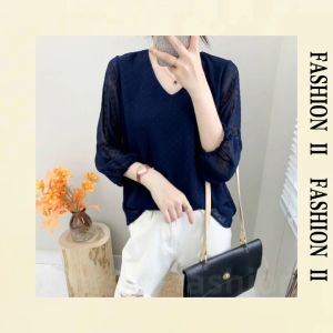 Wulove New เสื้อเชิ้ตผู้หญิง - เสื้อยืดคอวีแขนจั๊มเรียบแต่ดูแพงปังๆ สุดน่ารักสีสดใสถูกใจสาวออฟฟิศ 50+ หมอน