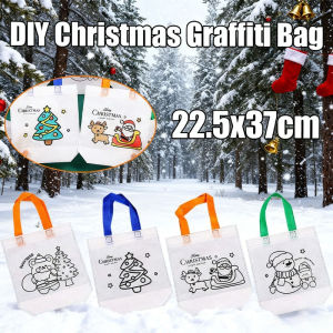 10-100PCS Cartoon Christmas Doodle Tote Bag DIY Art & Craft for Kids Coloring Fabric Gift Bag for Christmas Gifts