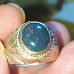 BATU CICIN KALIMAYA BLACK OPAL BANTEN RING PERAK