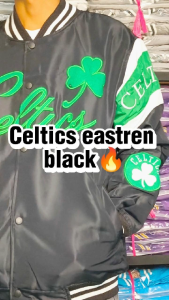 HAPPY Jaket Varsity Basket Pria Wanita Dewasa Full Bordir Black Celtics Eastern Series Casual Vintage