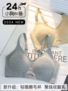 Autumn Winter Thin Seamless Womens Underwear Gathered Side Breast Reduction No Steel Ring Comfortable Warm Flocking Fixed Cup Bra