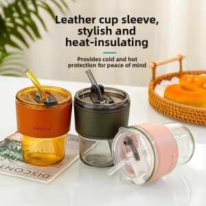 Fashionable Portable Glass Water Cup with Straw