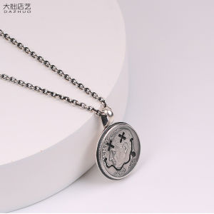 สร้อยคอเหรียญเงินหน้ายิ้มเนอร์วานาทำมือเปลี่ยนลุคเงอะงะสร้อยคอเงินแท้เหรียญแนววินเทจจี้เหรียญแท้ NW Works