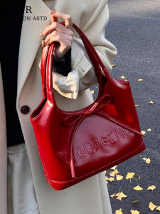 Elegant Red Wedding Tote Bag Womens Large Capacity Single Shoulder Bag Daily Use Bridal Bag Soft Handbag Korean Style Bag