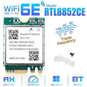 Fenvi | FENVI WiFi 6E RTL8852CE M.2 Network Card BT5.3 5400Mbps Tri Band 2.4G/5G/6Ghz Wireless WiFi Receiver Adapter for Laptop Win10/11