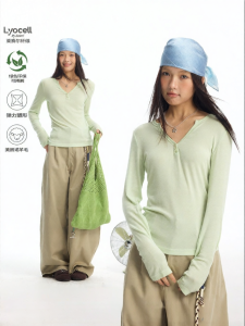 JNXS | Áo Thun Cổ V Dài Tay Ôm Cơ Bản Từ Len Lycell