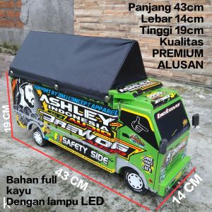 Mainan anak miniatur truk oleng bahan full kayu kualitas premium ALUSAN dengan lampu LED