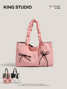 กระเป๋าผ้าใบ Tote Bag ทรงสี่เหลี่ยม กว้างขวางสำหรับใส่ของใช้ประจำวัน ปิดด้วยซิป สายเดี่ยว ลายโบว์ผีเสื้อ กระเป๋าสะพายไหล่แบบนิ่ม ขนาดใหญ่