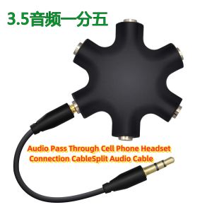 3.5MM Female to Female Extension Cable 5-in-1 Audio Pass-through Cell Phone Headphone Connection Cable Split Audio Cable