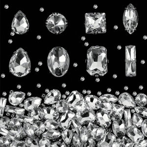 240Pcs Glass Rhinestones Mixed Shape Clear Crystal Gems Diamond Stone Flat Back Rhinestones for Clothes Shoes Jewelry Arts Craft