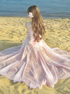 CHANGTONG | Beach Vacation Style Off-Shoulder Pink Lace Wrap Dress Slim Fit Skirt Elegant French Heavy Embroidery Long Summer Gown