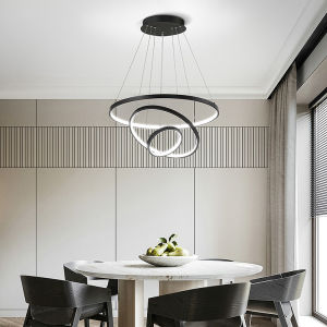 LANTU 20 40 60cm 3Rings Brown LED Pendant Light 3 Color Dimming Hanging Lamp for Bedroom Bar Counter Kitchen Island Dining Table