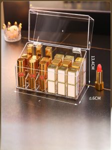 Acrylic Lipstick Storage Box with Lid Dustproof Organizer Holder for Lip Gloss And Lipstick Clear Plastic Makeup Desk