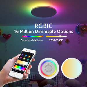 Smart WiFi Bluetooth Remote Dimmable RGBCW Color Changing Modern Ultra-Thin Round Ceiling Light with Alexa Voice Control