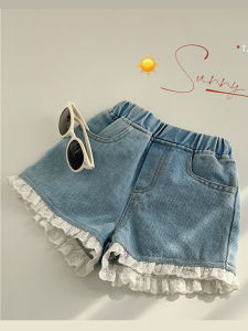 Stylish Korean Version Lace Trimmed Girls Denim Shorts