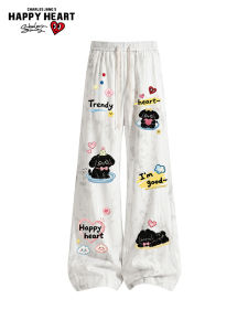 CHARLES JANGS HAPPY HEART | Puppy Graffiti Dyeing Ice Silk Breathable Loose Casual Pants