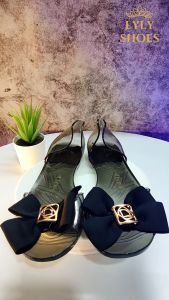 Sandal Flat Jelly Wedges Wanita Slipper Transparant Motif Pita 186-A2