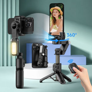 AXNEN | Q19 AI Desktop Gimbal Extendable Selfie Stick Tripod with Fill Light Remote 360° Rotation Shooting for Cellphone Travel Vlog