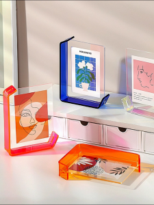 Acrylic Photo Frame L Shape Double Sided Transparent Tabletop Display Stand for 4R / 5R Photos INS Style