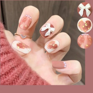 MONLEYTA | Fall Winter Short Worn False Nails Professional Nude Color Finished Product Nail Tips Wearable Nail Art Patches New 2025