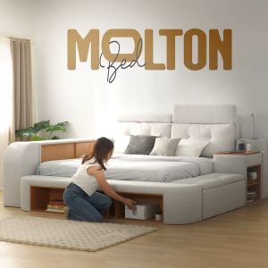 INDEX LIVING MALL เตียงนอนมัลติฟังก์ชัน รุ่นมอลตัน ขนาด 6 ฟุต - สีเทาอ่อน