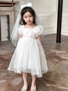 Bé Gái Mùa Hè Mới Trắng Đầm Váy Với Mạng Che Mặt Hiệu Suất Công Chúa Đầm Đám Cưới Thời Trang Mẫu Giáo Dài Đầm