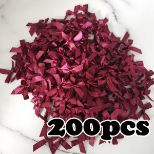 (200 Pcs) Wine Red Ribbon Bows Small Size Polyester Satin Ribbons Bow Flower DIY Craft Decoration