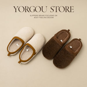 MONLEYTA | Dép bông lông cừu chống trượt cho nam và nữ mùa đông ấm áp trong nhà đế cao su đơn giản phong cách trẻ trung