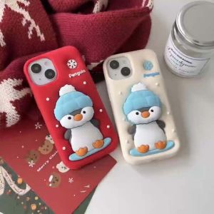 💗Internet celebrity trend+In stock+COD Soft Silicone Penguin Popsocket Holder Protective Cover for iPhone 12 13 14 15 16 Pro Max Cute Phone Casing Cover