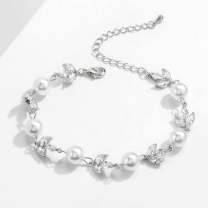 ZAKOL Nữ Sang Trọng Sáng Bóng AAA Cubic Zirconia & Giả Ngọc Trai Vòng Tay Thanh Lịch Cưới Món Quà Trang Sức Liên Kết Dây Xích Chuyển Đổi-Móc Cài