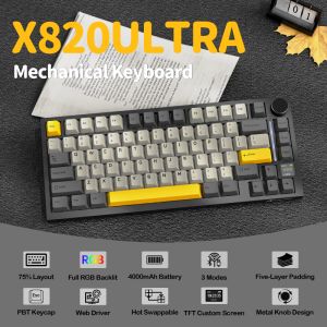 ATTACK SHARK | ATTACK SHARK X820 ULTRA 75% Tri Mode Mechanical Keyboard Gasket Mount 1.2mm PCB Slot Color Screen 4000mAh Battery Hot Swappable
