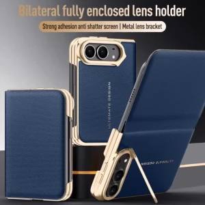 szhaiyu | Luxury Matte Leather Skin-Friendly Magnetic Flip Phone Case For iPhone Duo 18 Fold With Lens Bracket Shockproof Protect Cover