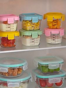 กล่องข้าว กล่องเก็บอาหารเด็ก แก้วเก็บอาหาร อาหารทารกแช่แข็ง ถ้วยแก้วใส่อาหาร ปลอดภัยสำหรับลูกน้อย ขนาด160ml เข้าไมโครเวฟได้