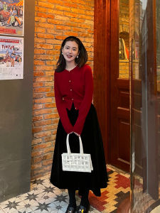 High-Waist Midi Dress Black Umbrella Skirt for Women New-Style A-Line Loose Fit Velvet Pure Color Mid-Length Female Fashion