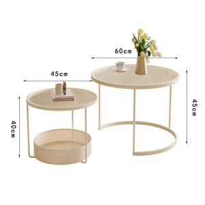 Modern Minimalist Fashion Glass Tea Table Round Shape Cream Wind Style Home Living Room Small Household Iron Table