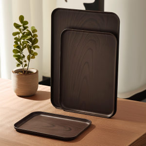 WORTHBUY Khay Đựng Đồ Bằng Nhựa Vân Gỗ Thân Thiện Với Môi Trường Đa Chức Năng Có Thể Xếp Chồng Lên Nhau Khay Đựng Trái Cây Tráng Miệng Cho Phòng Khách Nhà Bếp