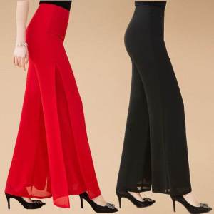 Summer Korean High Waist Wide Leg Pants Womens Long Skirt Pants Square Dancing Pants Double Layer Chiffon Big Foot Pants