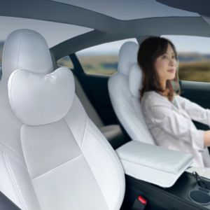 OULEX For Tesla Model 3 Y Flocking/Leather Car Seat Neck Pillow Soft Memory Neck Pillow High-Quality Headrest Lumbar Support