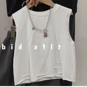Boys Summer New Style Vest Hole T-Shirt Korean System Small Medium Children Fashionable Sleeveless Top Cotton Pure Summer Kids Clothes