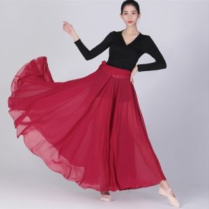 Surplus Dream Chiffon Dance Skirt with Belt One-Piece Modern Classic Dance Long Skirt in Snow White Style for Women