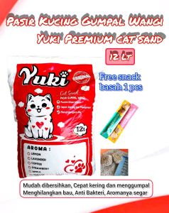 12 Liter YUKI Cat Sand Pasir Kucing Gumpal Wangi Free Snack Kucing