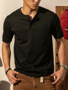 LUPAN | Cotton Henley Short Sleeve T-Shirt for Men