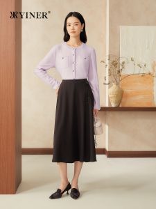 New Chinese Style Round Neck Merino Wool & Cashmere Blend Knit Cardigan